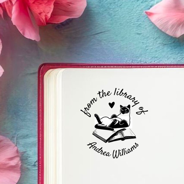 Custom Name From The Library Of Modern | Funny Cat Rubber Stamp (Creator Uploaded)