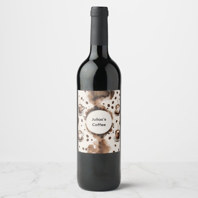 Custom Name Fun Coffee Themed: Wine Label (Front)
