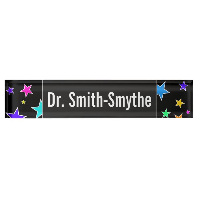 Custom Name + Fun, Colourful Stars Pattern Nameplate (Front)