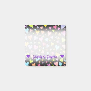 Custom Name; Fun, Loving, Colourful Hearts Pattern Post-it Notes