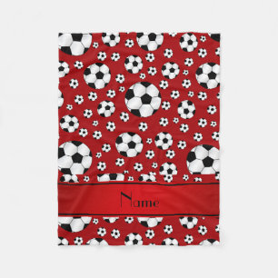 Custom name fun red soccer balls red stripe fleece blanket