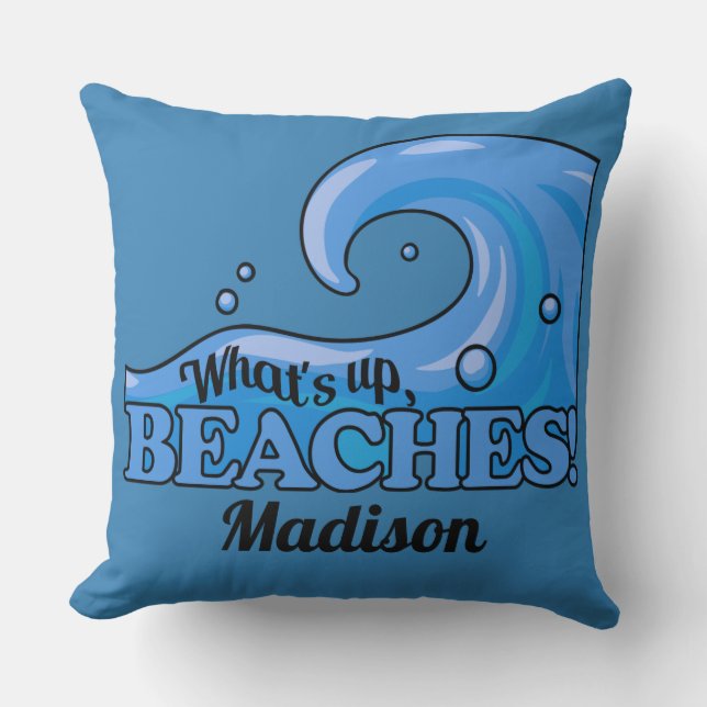Custom name Funny Beach Wave throw pillow (Front)