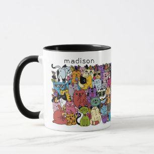 Custom Name Funny Cats Illustration Mug