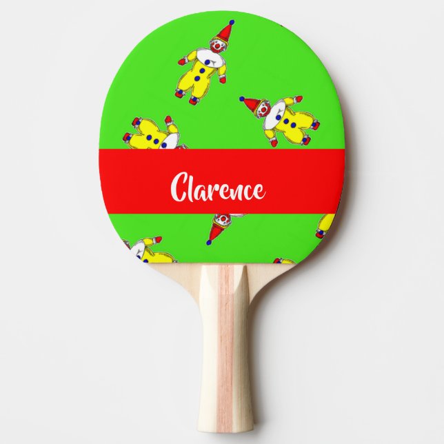 Custom name funny clowns on green ping pong paddle (Front)