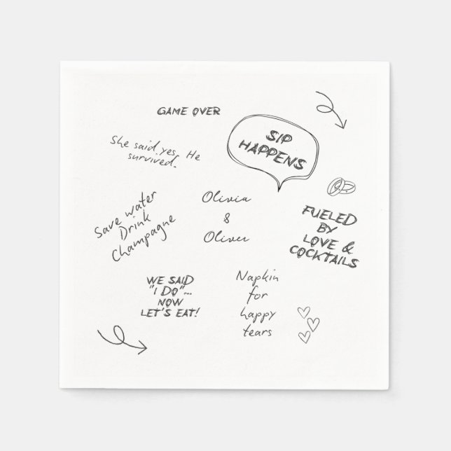 Custom name, funny love note handwriting wedding napkin (Front)
