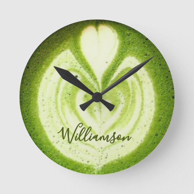 Custom Name Funny Matcha Latte Lover Green Tea  Round Clock (Front)