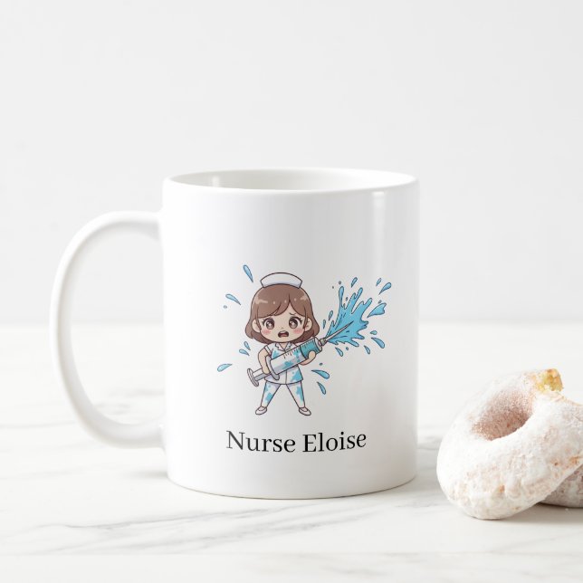 Custom Name Funny Nurse Overflowing Syringe Mug (With Donut)