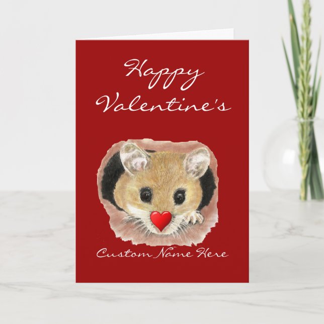 Custom Name Funny Valentine Mouse Holiday Card (Front)