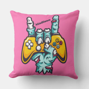 Custom name Gamer Zombie Throw Pillow