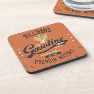 Custom NAME Gasoline Motors Retro Mechanic Garage Coaster