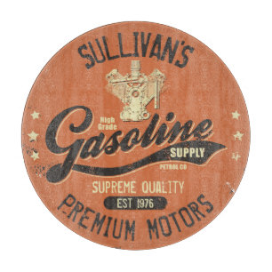 Custom NAME Gasoline Motors Retro Mechanic Garage  Cutting Board