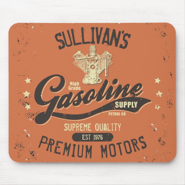 Custom NAME Gasoline Motors Retro Mechanic Garage  Mouse Pad (Front)