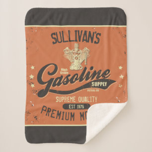 Custom NAME Gasoline Motors Retro Mechanic Garage Sherpa Blanket