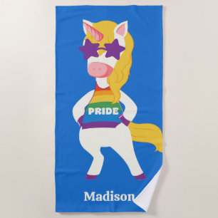 Custom Name Gay Unicorn Beach Towel