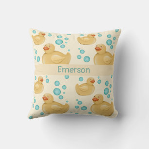 Custom Name Gender Neutral Yellow Duck Pastel Throw Pillow