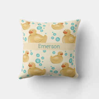 Custom Name Gender Neutral Yellow Duck Pastel Throw Pillow