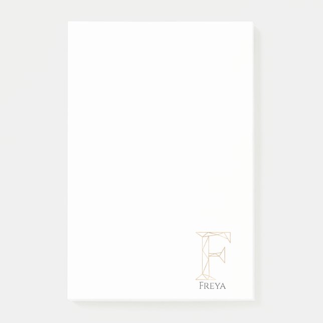 Custom name Geometric Gold Letter F Monogram Post-it Notes (Front)