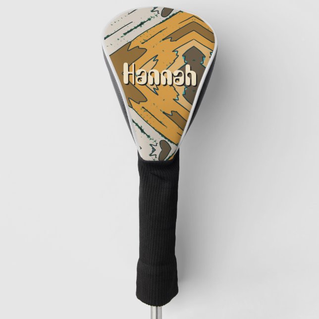 Custom Name Geometric Rustic Brown Gold  Golf Head Cover (Front)