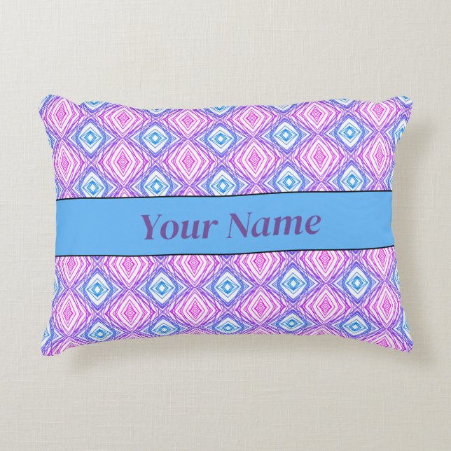 Custom Name Geometric Square & Diamond Accent Pillow (Front)