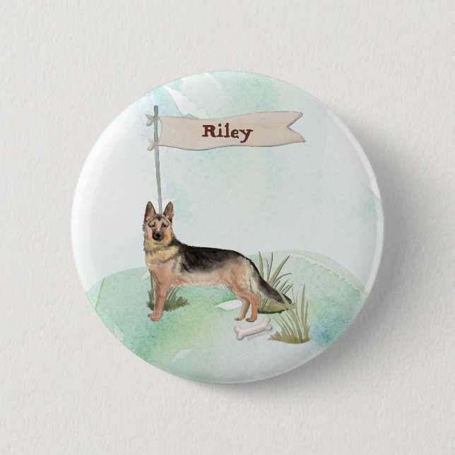 Custom Name German Shepherd Pet Dog 2 Inch Round Button (Front)