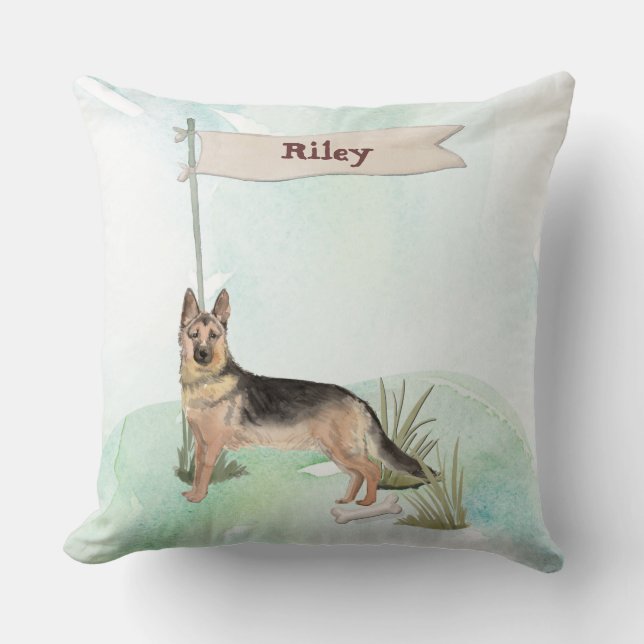 Custom Name German Shepherd Pet Dog Throw Pillow (Front)