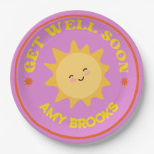 Custom name get well soon text sun on purple