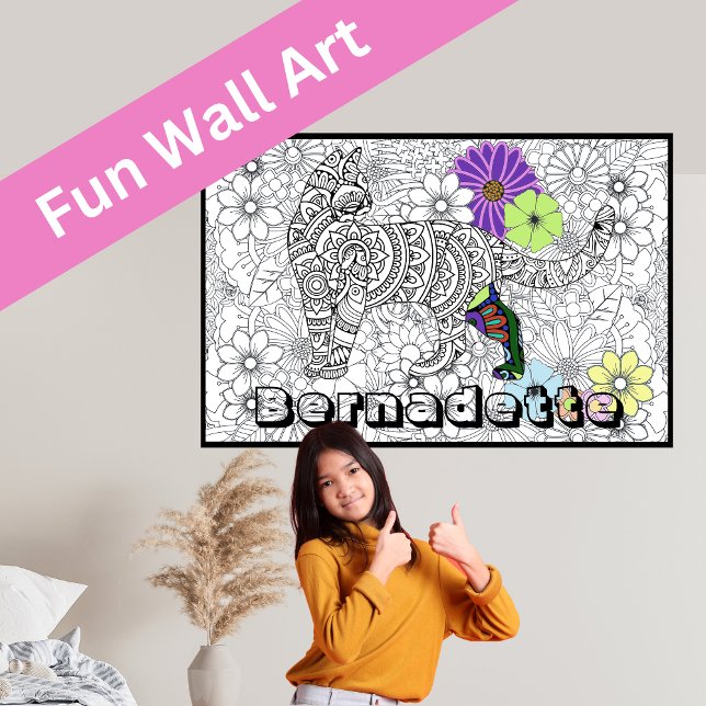 Custom Name Giant Cat Mandala Floral Colouring Poster (Creator Uploaded)