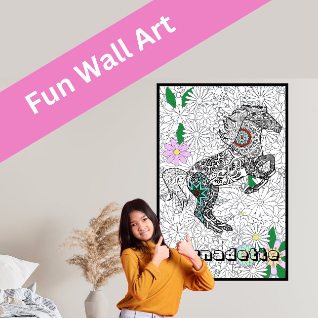 Custom Name Giant Horse Floral Colouring Posters (Creator Uploaded)
