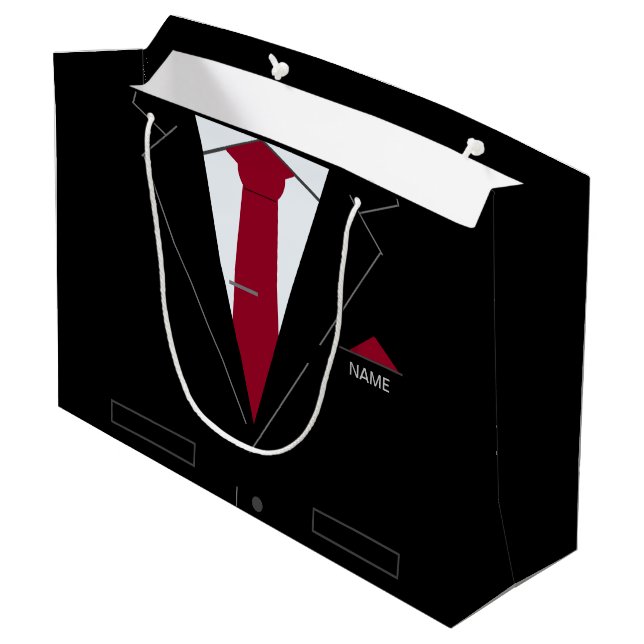 Custom Name Gift Bag Business Black Suit Funny (Back Angled)