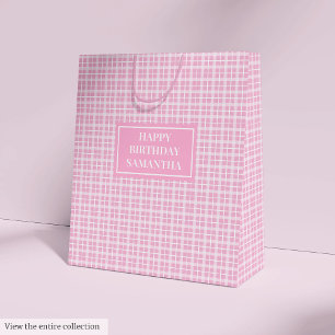 Custom Name Gift Bag Classic Pink Tartan Accent