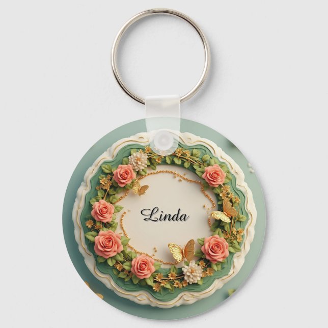 🌹 Custom Name Gift For Floral Rose Keepsakes 🌹 Keychain (Front)