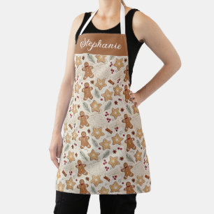 Custom Name Gingerbread Cookie Holiday Christmas Apron