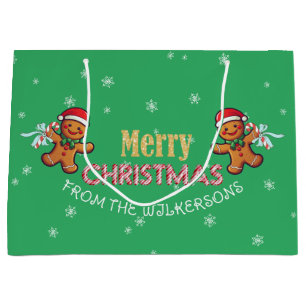 Custom Name Gingerbread Man Merry Christmas Large Gift Bag