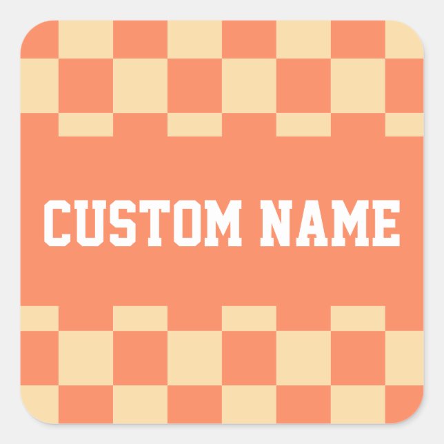 Custom Name Gingham Pattern Square Sticker (Front)