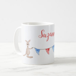 Custom Name Giraffe and Kangaroo Bunting Flags Coffee Mug