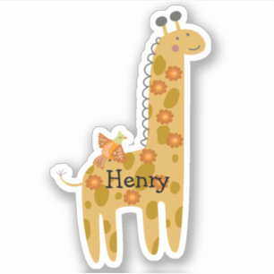  Custom Name Giraffe Bird & Flowers Orange Laptop
