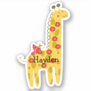 Custom Name Giraffe & Bird Yellow Red Laptop