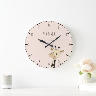 Custom  Name Giraffe Kids  Large Clock