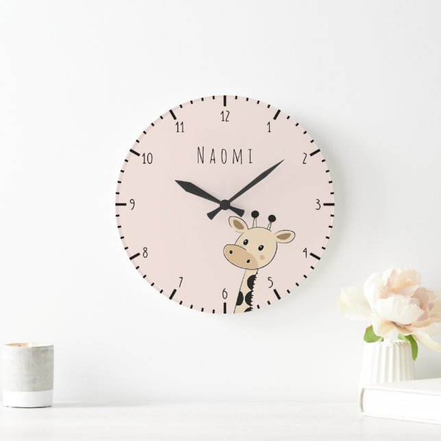 Custom  Name Giraffe Kids  Large Clock (Home)