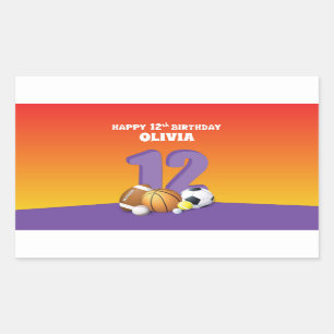 Custom Name Girl 12th Birthday Sports Balls Sticker