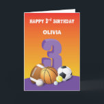 Custom Name Girl 3rd Birthday Sports Balls Card<br><div class="desc">You can give this gift to a sweet little girl once she celebrates her 3rd birthday soon. So you should better get this now and be ready to give her on her special day. You can also personalize this item with her name.</div>