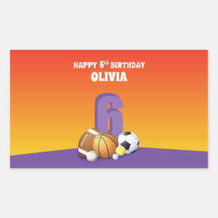 Custom Name Girl 6th Birthday Sports Balls Sticker