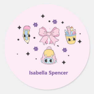 Custom Name Girl Cute Soft Pink Classic Round Sticker