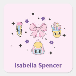 Custom Name Girl Cute Soft Pink Square Sticker