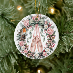 Custom Name Girls Ballet Pointe Shoes Christmas Ceramic Ornament