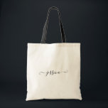 Custom Name Girly Black Script Wedding Bridesmaid Tote Bag<br><div class="desc">Custom Name Simple Feminine Girly Black Script Tote Bag
Great gift idea for your bridesmaids,  friends and family.</div>