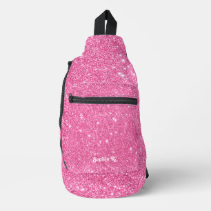 Custom Name Girly Faux Pink Glitter Sling Bag