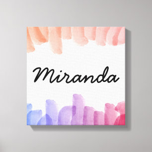 Custom Name Girly Pastel Watercolor Painting Canvas Print