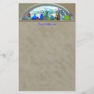 Custom Name Glass Bottles Plants Window Watercolor Stationery