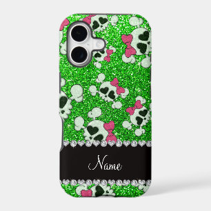 Custom name glitter lime green skulls pink bows
